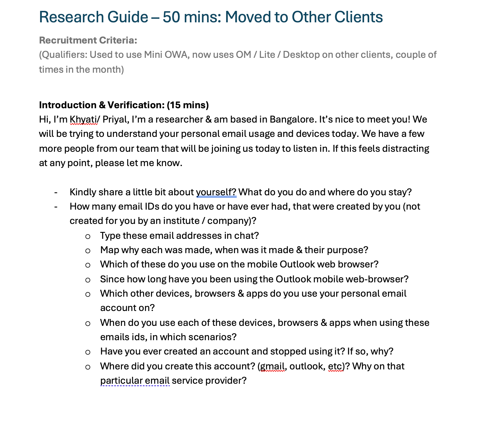 A section of a cohort-specific 50-minute interview guide